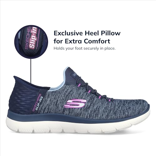 Skechers Women's Summits Hands-Free Slip-Ins – Memory Foam Insole, Heel Pillow, Vegan Materials Sneaker, Navy Purple