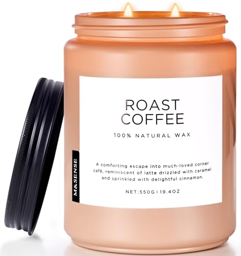M&SENSE Roasted Coffee Candles Scented for Home, 19.4oz Large Soy Candle 110 Hours Lasing Burning, 2-Wick Soy Wax Non Toxic Candle for Home Decor, Cozy Coffee Scented Candle Gift for Men Women