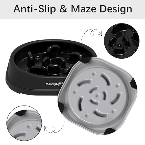 MateeyLife 1 Cup Interactive Dog Puzzle Bowl Slow Down Eating Dishes GrayBlack