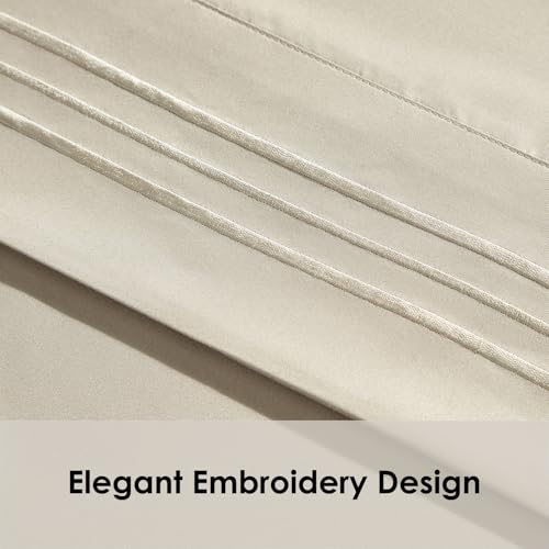 ClevaHome Queen Size Sheets, 4-Piece 14'' Deep Pocket Sheets, Sandy Beige