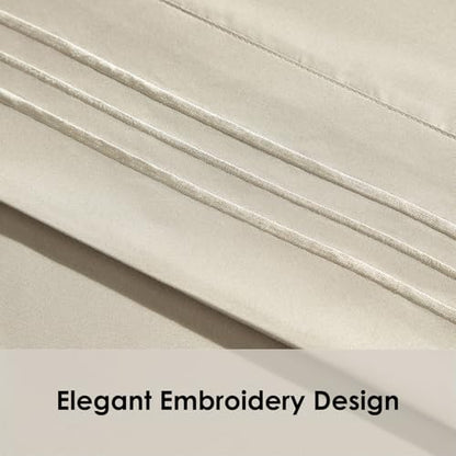 ClevaHome Queen Size Sheets, 4-Piece 14'' Deep Pocket Sheets, Sandy Beige