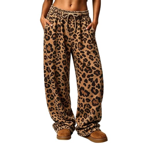 Leopard Sweatpants Womens Baggy Wide Leg Lounge Joggers Pants with Pockets