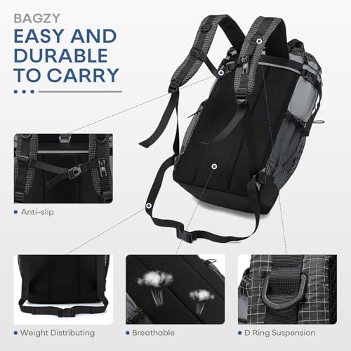 BAGZY 17x13x6 inch Personal Item Bag 40x30x15cm Under Seat Travel Backpack Rolltop Laptop Backpack Carry on Bag for Work,Travel,Weekend,Casual Caki
