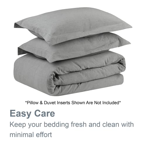 Swift Home King/Cal King 100% Cotton Chambray Duvet Cover Set, Yarn Dyed, Prewashed & Pre-Wrinkled – Ash Grey, King/Cal King (106” x 92”) – Comforter Not Included