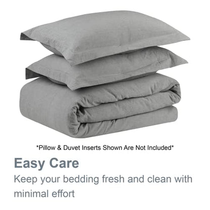 Swift Home King/Cal King 100% Cotton Chambray Duvet Cover Set, Yarn Dyed, Prewashed & Pre-Wrinkled – Ash Grey, King/Cal King (106” x 92”) – Comforter Not Included