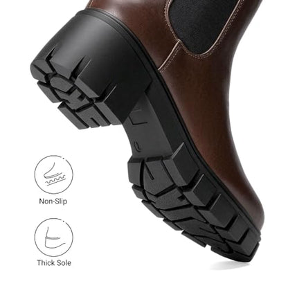 DREAM PAIRS Women's Chelsea Ankle Boots Fall Booties,Brown,6 | Platform Chunky Heel,Round Toe,Pull-On,Comfortable,for Fall Winter Outdoor Walking,Office,Daily