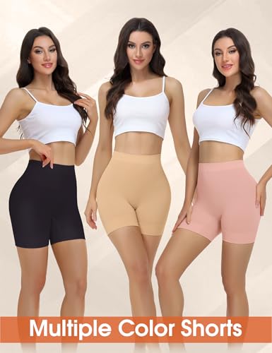 Slip Shorts for Under Dresses Women Anti Chafing Shorts Seamless Boyshort | Smooth Comfortable Biker Shorts Panties Shapewear Underwear（Black+nude+pink，Large）
