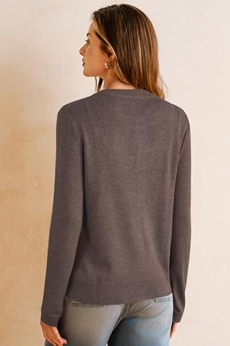 Arach&Cloz Women's Wool Blend Fall Cardigan Sweaters Crewneck Tops Coffee L