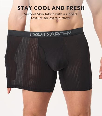 DAVID ARCHY Bamboo Rayon Boxer Briefs for Men, 2X Breathable Underwear with Functional Fly, Anti-Chafing Cooling Mens Underwear 4 Pack