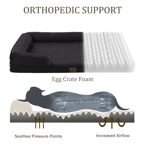 Bedfolks Orthopedic Dog Bed, Waterproof Dog Sofa Bed for Medium Dogs, Egg Foam Pet Couch Bed with Removable Washable Cover and Nonslip Bottom, Black