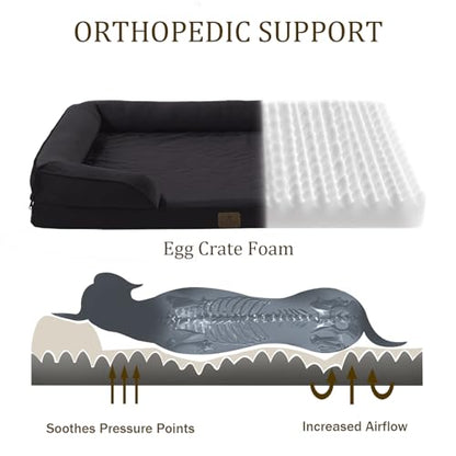 Bedfolks Orthopedic Dog Bed, Waterproof Dog Sofa Bed for Medium Dogs, Egg Foam Pet Couch Bed with Removable Washable Cover and Nonslip Bottom, Black