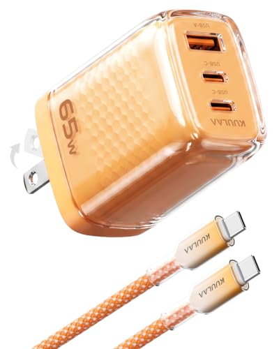 65W GaN USB-C Charger, 3-Port Fast Charging Block with 3.3ft 60W Cable | Advanced Protection, Foldable Travel Charger, GaN Tech, 3-Port, Adapter for MacBook Pro Air Neo Laptop iPhone 17 Samsung etc