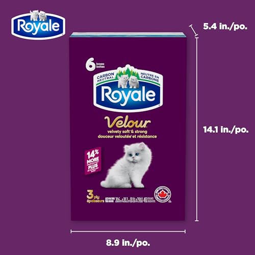 Royale Velour Facial Tissue, 6 Boxes, 82 Tissues Per Box | 3 ply