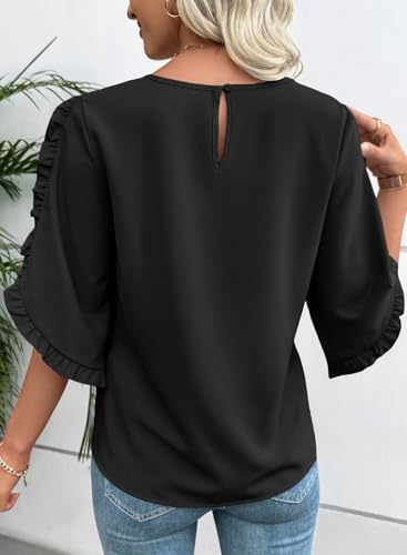 EVALESS 3/4 Length Sleeve Tops Business Casual Clothes Black Small
