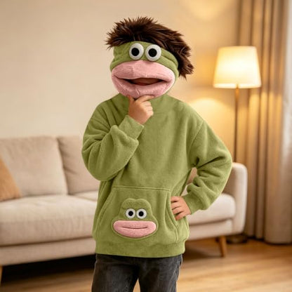 Boys Big Mouth Monster Pullover Hoodies Fuzzy Fleece Sweatshirt Army Green