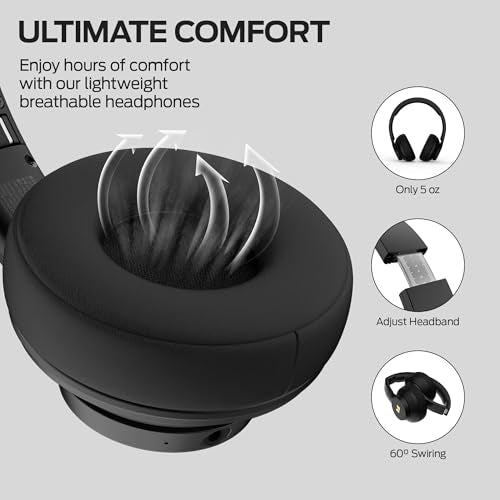 Monster Mission 100 Bluetooth Headphones, On Ear Headphones with 40H Playtime, Bluetooth 5.4,Immersive Bass,Crystal Clear Call, Comfortable Fit Wireless Headset for Travel Work Home(Black)
