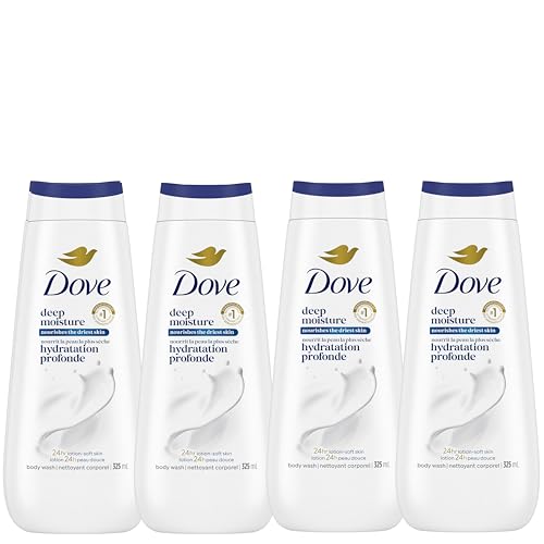Dove Deep Moisture Body Wash 24H Freshness, 325mL, 4-Pack | Renewing MicroMoisture, plant-based moisturizers, paraben-free, sulfate-free, daily body wash, 24H lotion-soft skin, 4-pack