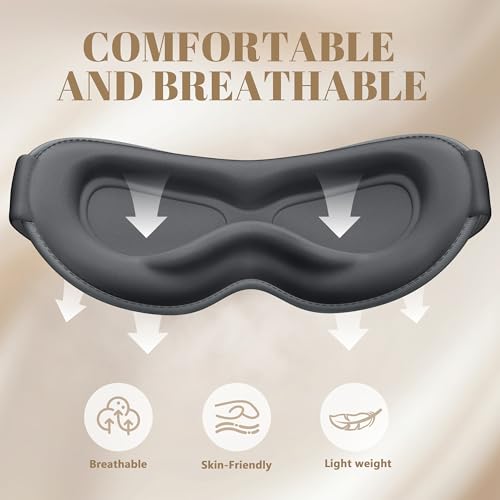 Vynix 100% Blackout Sleep Mask for Men Women - Eye Mask for Sleeping 3D Contoured - Soft Comfortable Sleeping Mask for Travel - Adjustable Eyemask Black Out Night Masks for Nap Meditation - Grey