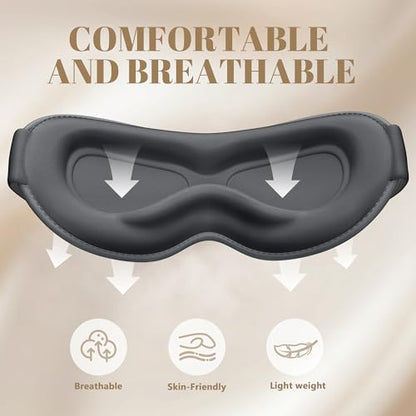 Vynix 100% Blackout Sleep Mask for Men Women - Eye Mask for Sleeping 3D Contoured - Soft Comfortable Sleeping Mask for Travel - Adjustable Eyemask Black Out Night Masks for Nap Meditation - Grey