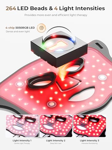 Aurphany Red Light Therapy Mask with Cooling Gel Pack, 7-Color NIR 850nm LED Face Light Therapy, Skin-Friendly Silicone Skincare Device, Rechargeable Remote - 180 Mins Use, Home Travel Gift, Black Gold