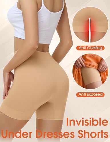 Slip Shorts for Under Dresses Women Anti Chafing Shorts Seamless Boyshort | Smooth Comfortable Biker Shorts Panties Shapewear Underwear（Black+nude+pink，Large）