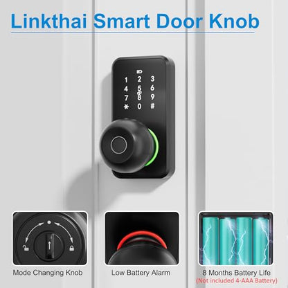 Smart Door Lock Knob Keyless Entry Door Lock Fingerprint Keypad | Touchscreen Keypad, Electronic Digital Code for Front Door, App Remote Control, Easy Installation, Smart Home