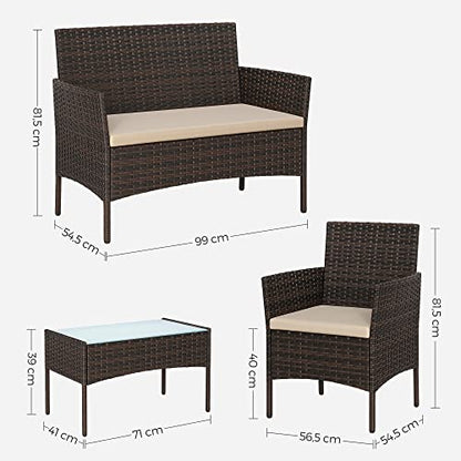 SONGMICS Patio Furniture Set, Outdoor PE Rattan Conversation Sets | Outdoor Table and 2 Chairs, Loveseat, Patio Garden Furniture, for Balcony Deck, Brown and Beige UGGF004KZ02