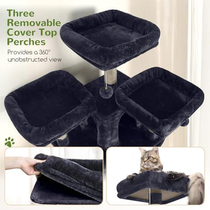 Globlazer Cat Trees and Towers for Multiple Adult Cats, 82-inch XXL Tall Cat Tree Tower for Indoor Cats with Scratching Post, 3 Perches, 2 Hanging Baskets, 2 Condos, Dark Grey, F82