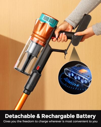 LPXC Cordless Vacuum Cleaner, 550W 50KPA 50Mins Vacuum Cleaners for Home | Powerful Suction, Self-Standing, Anti-Tangle Brush, Lightweight Cordless Stick Vacuum for Home, Hard Floors, Pet Hair, Carpet