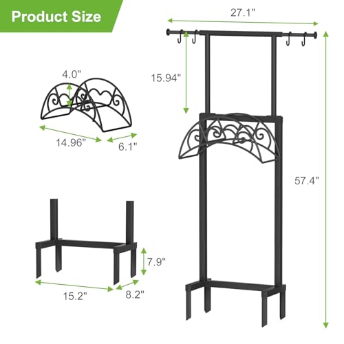 NEYCIL Garden Hose Holder with Telescopic Pole, Freestanding Garden Hose Stand Stake with 4 Spikes, Heavy Duty Sturdy Metal Hose Storage Rack and Hanger for Outside Yard Lawn Farm, Black