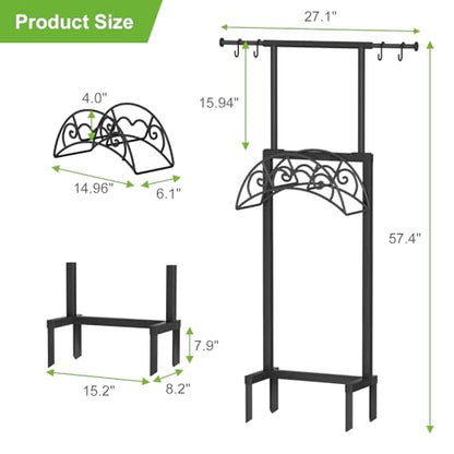 NEYCIL Garden Hose Holder with Telescopic Pole, Freestanding Garden Hose Stand Stake with 4 Spikes, Heavy Duty Sturdy Metal Hose Storage Rack and Hanger for Outside Yard Lawn Farm, Black