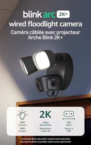 Blink Arc 2K+ Wired Floodlight Camera (newest model) — Wired smart security, 3000 lumens, 2K video, 180° coverage – 2 cameras (Black), 1 mount (Black)