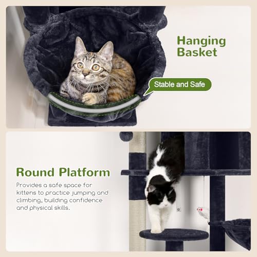 Globlazer Cat Trees and Towers for Multiple Adult Cats, 82-inch XXL Tall Cat Tree Tower for Indoor Cats with Scratching Post, 3 Perches, 2 Hanging Baskets, 2 Condos, Dark Grey, F82