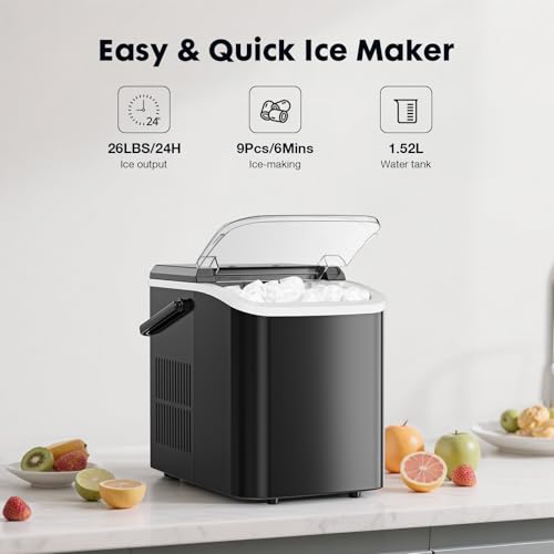 Sweetcrispy Quiet Countertop Ice Maker, Black