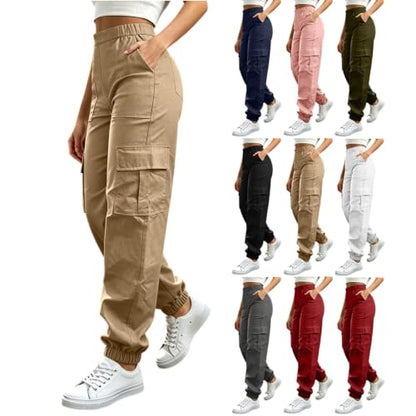 Streetwear Cargo Pants Women Pants for Women Corduroy Cargo Loose Fit Elastic High Waisted Baggy Casual Wide Leg Pant with Pocket Outdoor Trouser Khaki S
