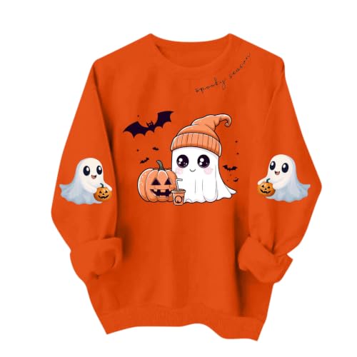 Cute Halloween Sweatshirts for Women Ghost Pumpkin Fleece Pullover
