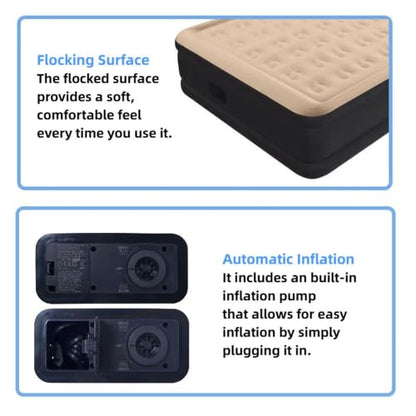 Queen Air Mattress w/Built-in-Pump, 18.5" High Raised Air Mattress | CloudCoil Inflatable Air Bed with Storage Bag, Flocked Top Blow Up Mattress for Home Guest Use, Portable Bed Camping Mattress