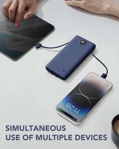 Portable Charger with Built-in Cables & AC Wall Plug, Slim Power Bank