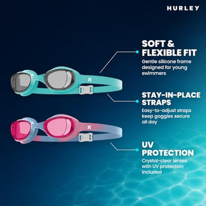 Hurley Youth Solari Blue & Pink Swim Goggles 2 pack Trap Blist
