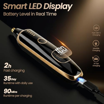 Beanify LED Display Eyebrow & Nose Hair Trimmer Clipper for Men Women,2025 Rechargeable 2 in 1 Painless Ear & Facial Hair Trimmer with Powerful Motor and Dual-Edge Blades Easy Cleansing (Black Gold)
