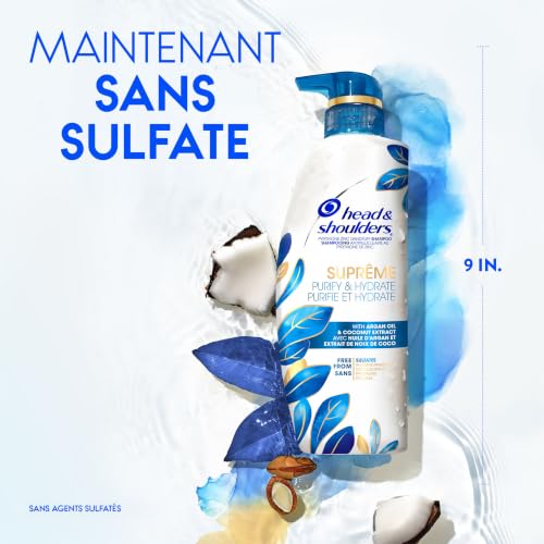 Head & Shoulders Clarifying Shampoo for buildup, Supreme Anti Dandruff, Scalp Detox, Hydrates, Deep Moisturization, Sulfate Free, with Argan Oil and Coconut Extract, 350 mL