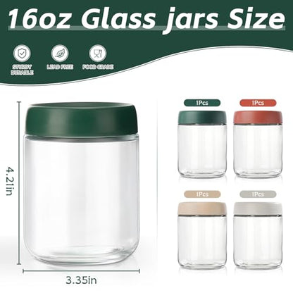 Overnight Oats Jar,Mason Jars,Overnight Oats Containers With Lids,16 OZ - Set Of 4,Chia Pudding Jars With Lids, Oatmeal Container To Go, With Spoon And Marker