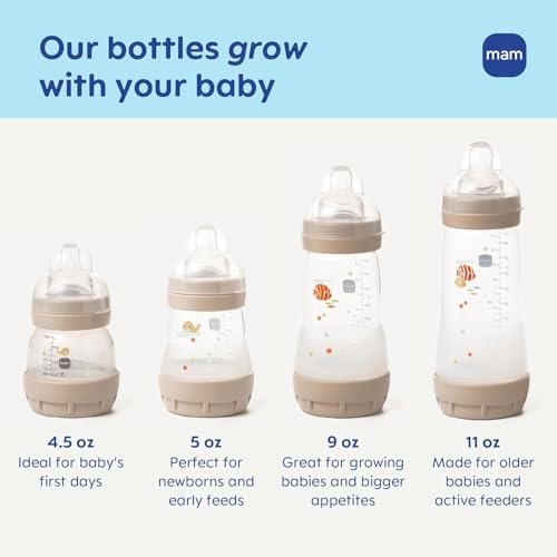 MAM 5oz Easy Start Anti-Colic+ Vented Baby Bottle, 0+ Months, 4 Pack, Boy