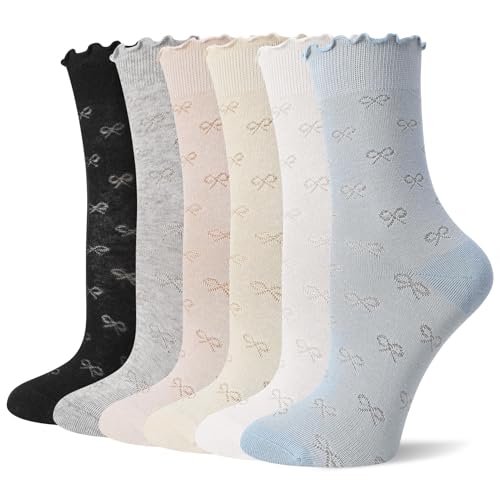scenicamp 6 Pcs Lace Ruffle Socks for Women, Sheer Frilly Thin Dress Socks