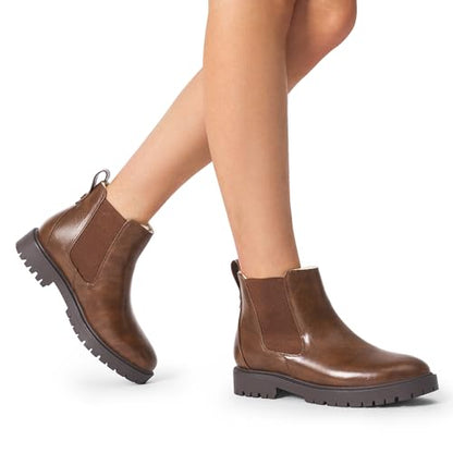 DREAM PAIRS Women's Chelsea Ankle Boots Winter Booties,Brown,7