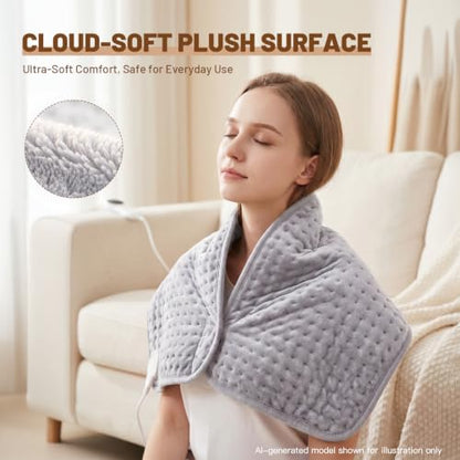 Electric Heat Pad for Back, Neck, Shoulder, 24"x12" Heated Wrap, Light Gray