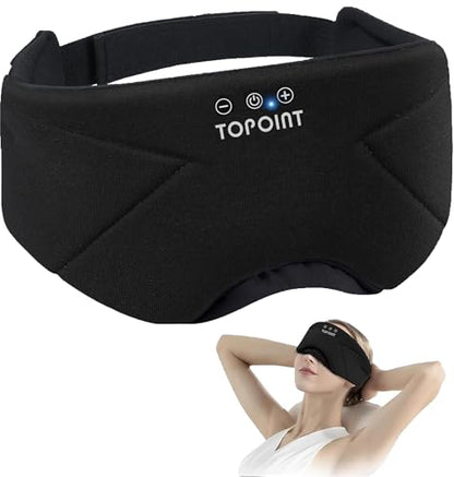 Sleep Mask with Headphones Bluetooth 5.4, TOPOINT Blackout Eye Mask for Sleeping Headphones Earphones with Soft Bamboo Cotton Cooling Breathable, HD Stereo Speaker for Side Sleepers Women Men Travel (Ink Black)