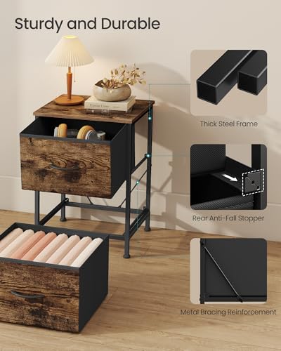 SONGMICS BELLAH Collection - Dresser for Bedroom, Chest of Drawers, Nightstand, 2 Drawers, Storage Organizer Unit, Closet, Entryway, Industrial, Rustic Brown and Ink Black ULGS312BH04