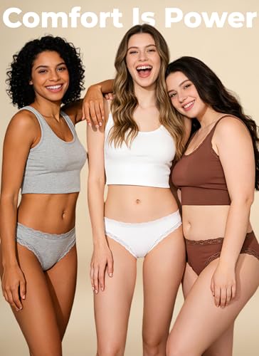 READY TO LOVE Underwear Womens Breathable Cotton Cheeky Bikini Panties Lace Lingerie for Women 6 Pack