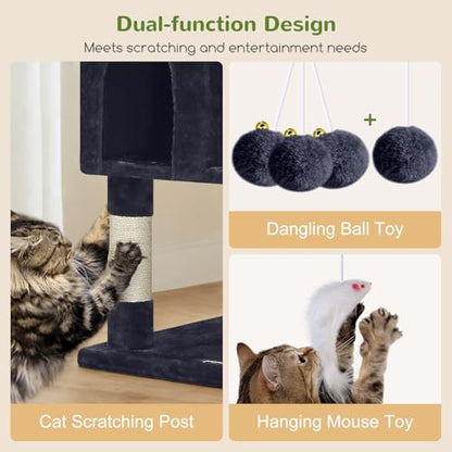 Globlazer Cat Trees and Towers for Multiple Adult Cats, 82-inch XXL Tall Cat Tree Tower for Indoor Cats with Scratching Post, 3 Perches, 2 Hanging Baskets, 2 Condos, Dark Grey, F82